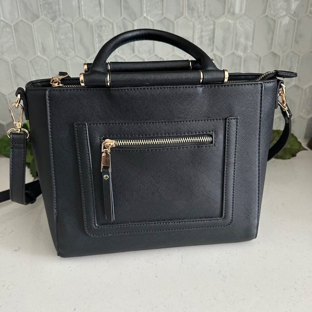 Madison West Black Faux Leather Handbag With Detachable Strap